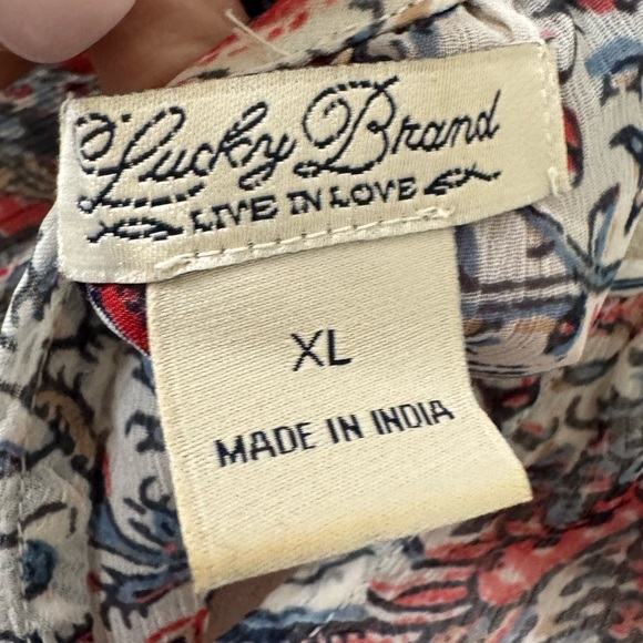 Lucky Brand Coral and Blue Long Sleeve Cut Out Blouse - Picture 6 of 8